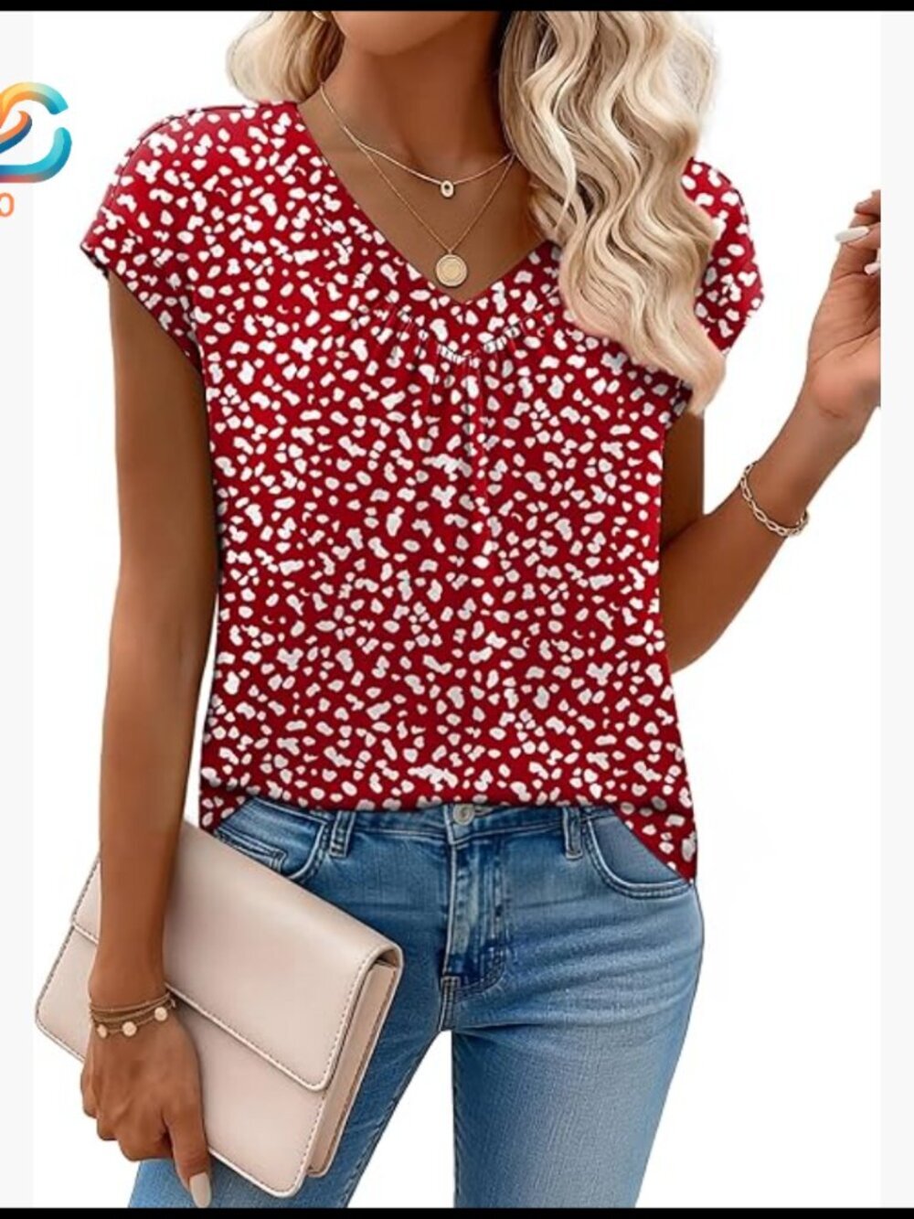 Short Sleeve V-Neck Blouse, Lightweight Polyester Blend, Business Casual Top